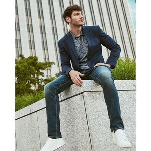 NEW EXPRESS DEEP NAVY EXTRA SLIM LUXE COMFORT SOFT BLAZER JACKET SZ 44R